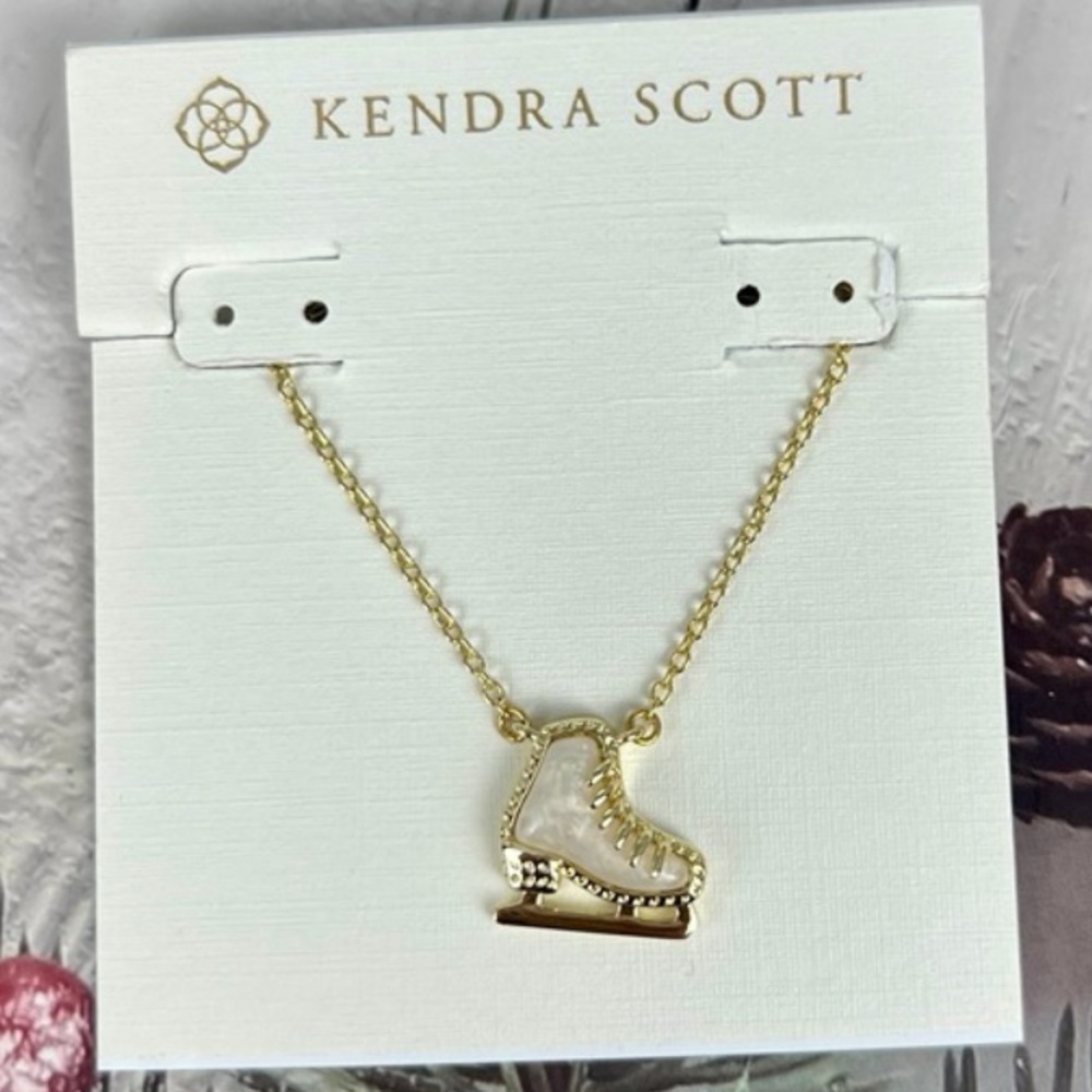 KENDRA SCOTT Ice Skating Hockey Skate 14k Gold Mother-of-Pearl Necklace NEW NWT